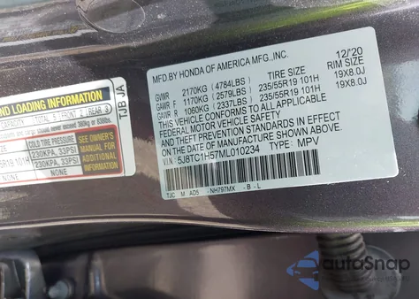 2021 Acura Rdx Technology Package from USA, damaged, VIN 5J8TC1H57ML010234